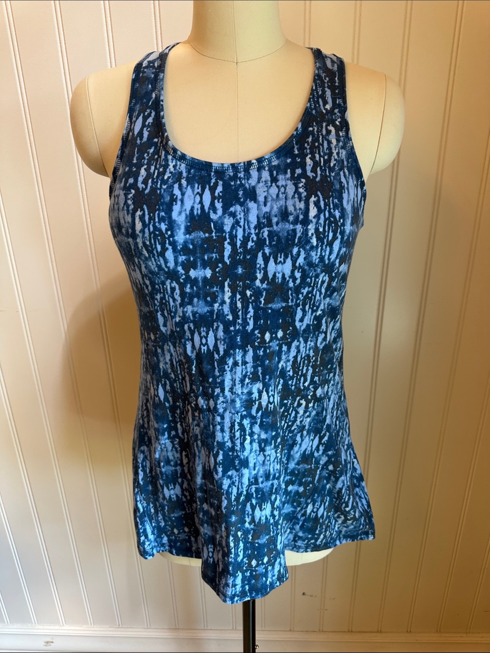Blue Tie-Dye Racerback Built-in-Bra Tank Top